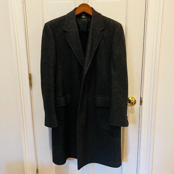 Vintage Hart Schaffner Marx Wallachs Wool Overcoat Herringbone Coat 38 R Medium - Picture 12 of 16